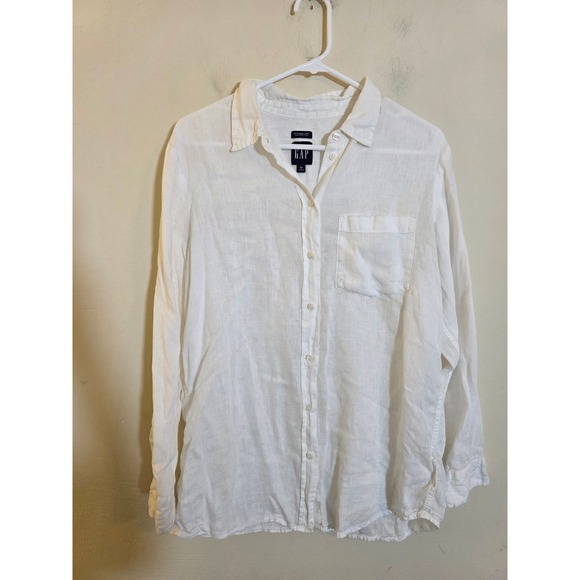 GAP Boyfriend Shirt 100% Linen White Long Sleeve Button Down 875983-03 Medium - Picture 2 of 10